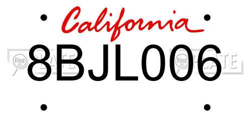 8BJL006 California License Plate