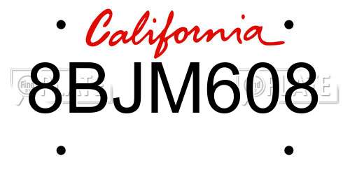 8BJM608 California License Plate