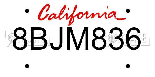 8BJM836 California License Plate