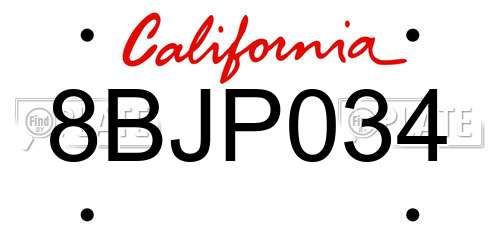 8BJP034 California License Plate