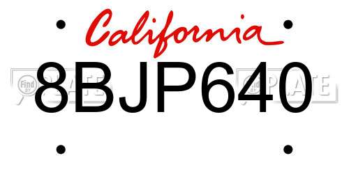 8BJP640 California License Plate