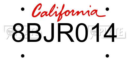 8BJR014 California License Plate
