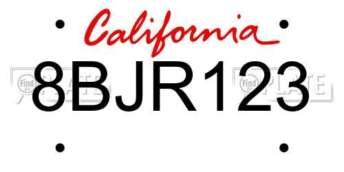 8BJR123 California License Plate