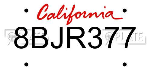 8BJR377 California License Plate
