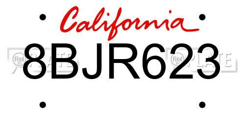 8BJR623 California License Plate