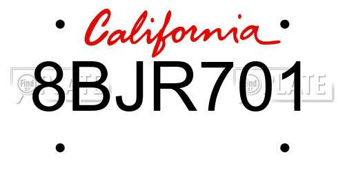 8BJR701 California License Plate