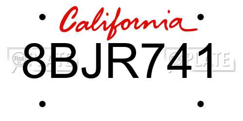 8BJR741 California License Plate