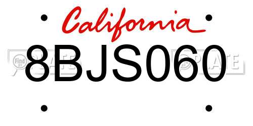 8BJS060 California License Plate