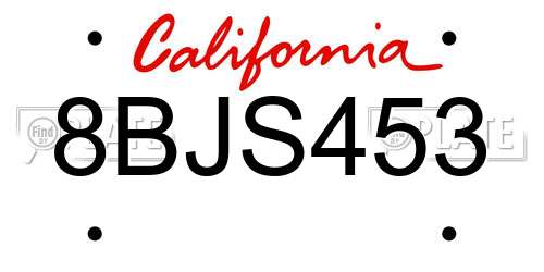 8BJS453 California License Plate