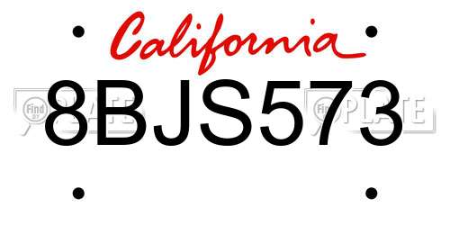 8BJS573 California License Plate