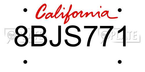 8BJS771 California License Plate