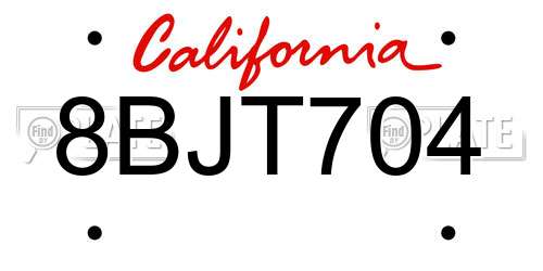8BJT704 California License Plate