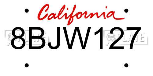 8BJW127 California License Plate