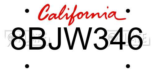 8BJW346 California License Plate