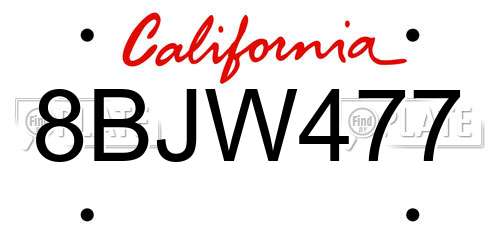 8BJW477 California License Plate