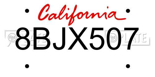 8BJX507 California License Plate