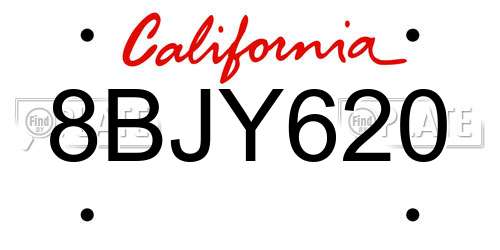 8BJY620 California License Plate