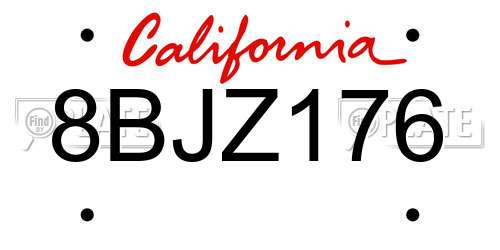 8BJZ176 California License Plate