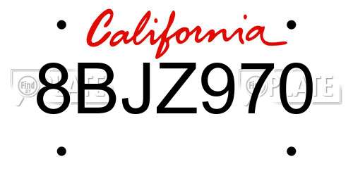 8BJZ970 California License Plate