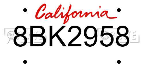 8BK2958 California License Plate