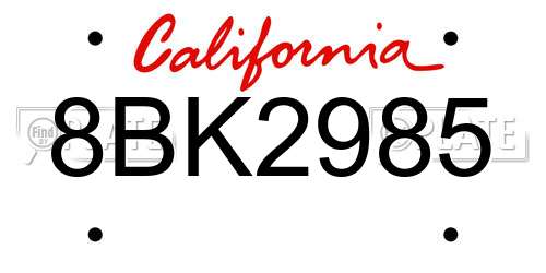 8BK2985 California License Plate