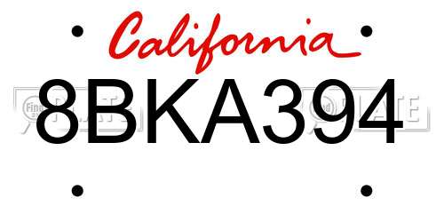8BKA394 California License Plate