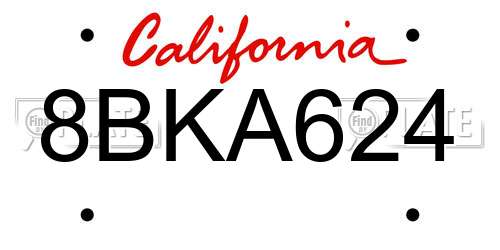8BKA624 California License Plate