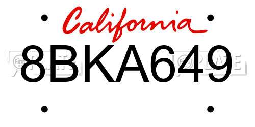 8BKA649 California License Plate