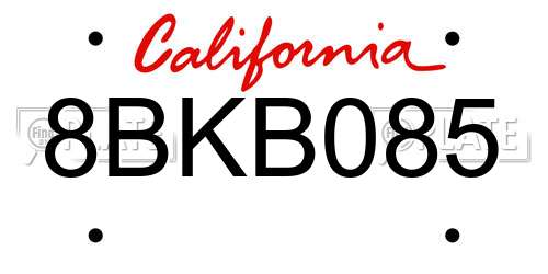 8BKB085 California License Plate
