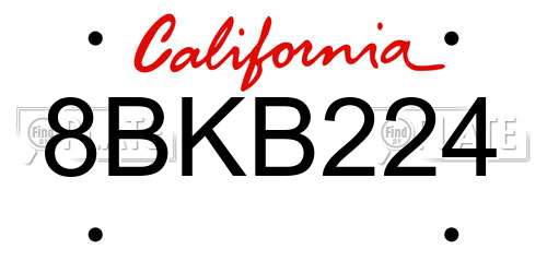 8BKB224 California License Plate