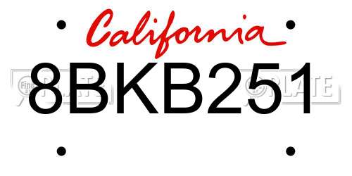 8BKB251 California License Plate