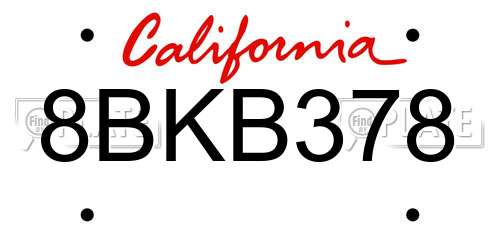 8BKB378 California License Plate
