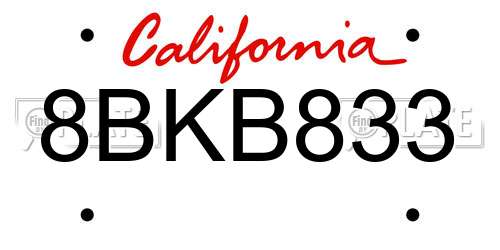 8BKB833 California License Plate