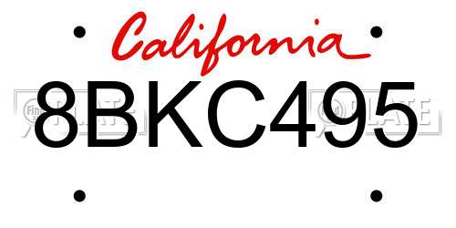 8BKC495 California License Plate