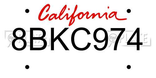 8BKC974 California License Plate
