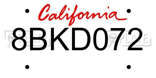 8BKD072 California License Plate