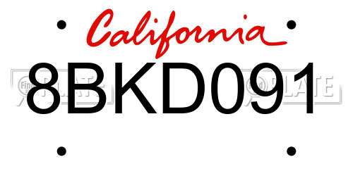 8BKD091 California License Plate