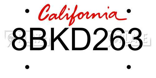 8BKD263 California License Plate