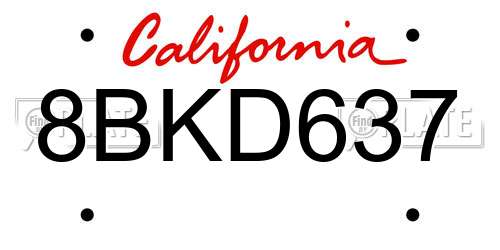 8BKD637 California License Plate