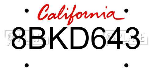 8BKD643 California License Plate