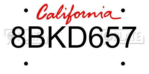 8BKD657 California License Plate