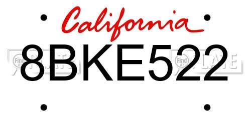 8BKE522 California License Plate