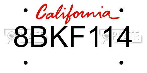 8BKF114 California License Plate