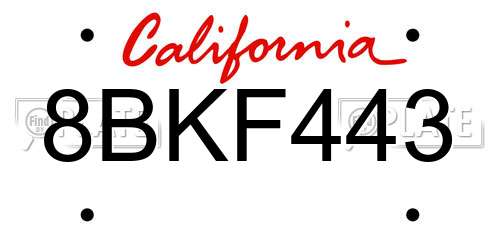 8BKF443 California License Plate