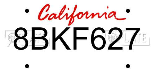 8BKF627 California License Plate