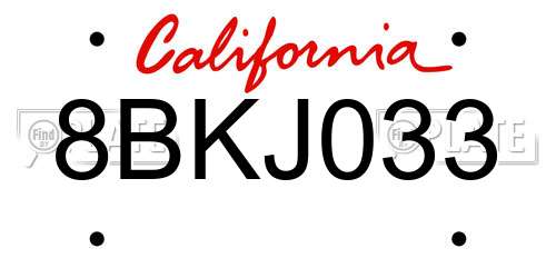 8BKJ033 California License Plate