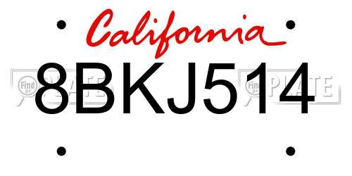8BKJ514 California License Plate