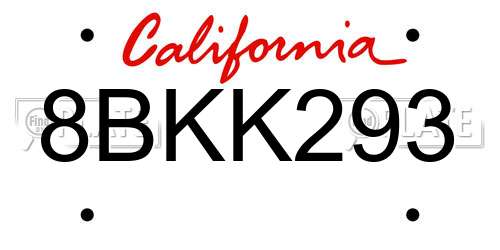 8BKK293 California License Plate