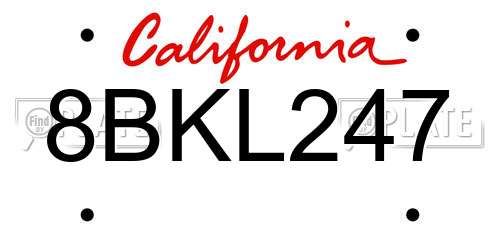 8BKL247 California License Plate