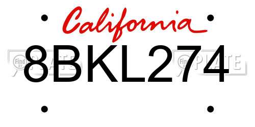 8BKL274 California License Plate